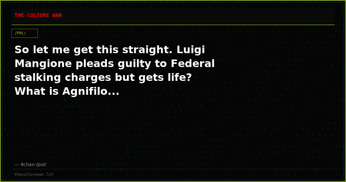 So let me get this straight. Luigi Mangione pleads guilty to Federal stalking charges but gets life? What is Agnifilo...