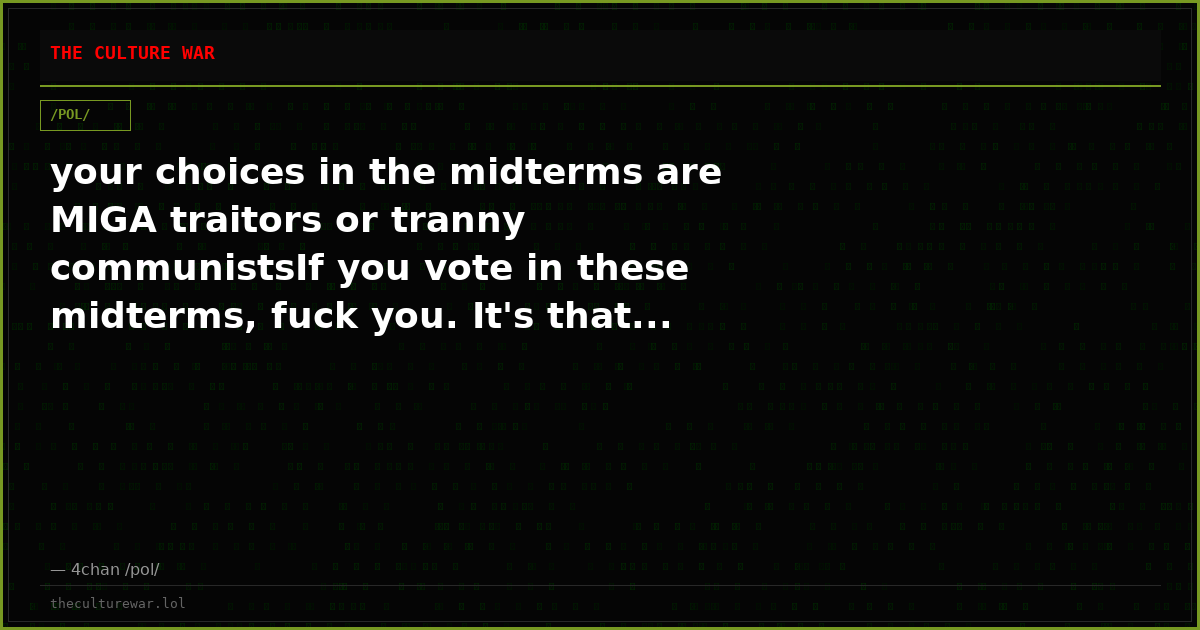 your choices in the midterms are MIGA traitors or tranny communistsIf you vote in these midterms, fuck you. It's that...