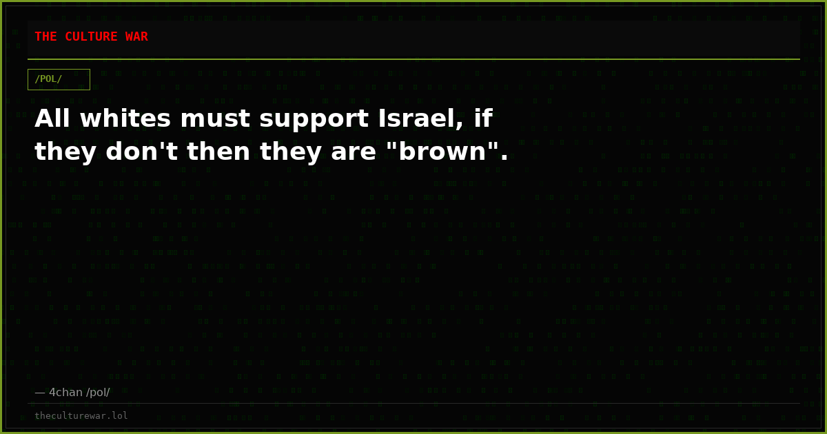 All whites must support Israel, if they don't then they are "brown".