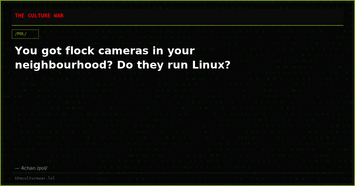 You got flock cameras in your neighbourhood? Do they run Linux?