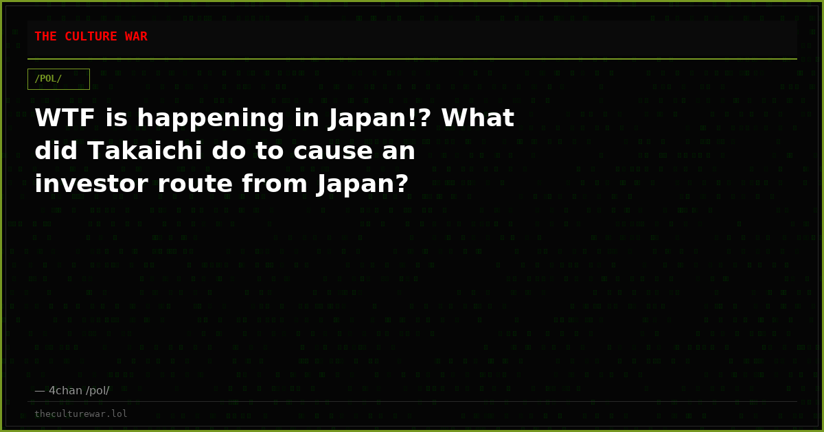WTF is happening in Japan!? What did Takaichi do to cause an investor route from Japan?