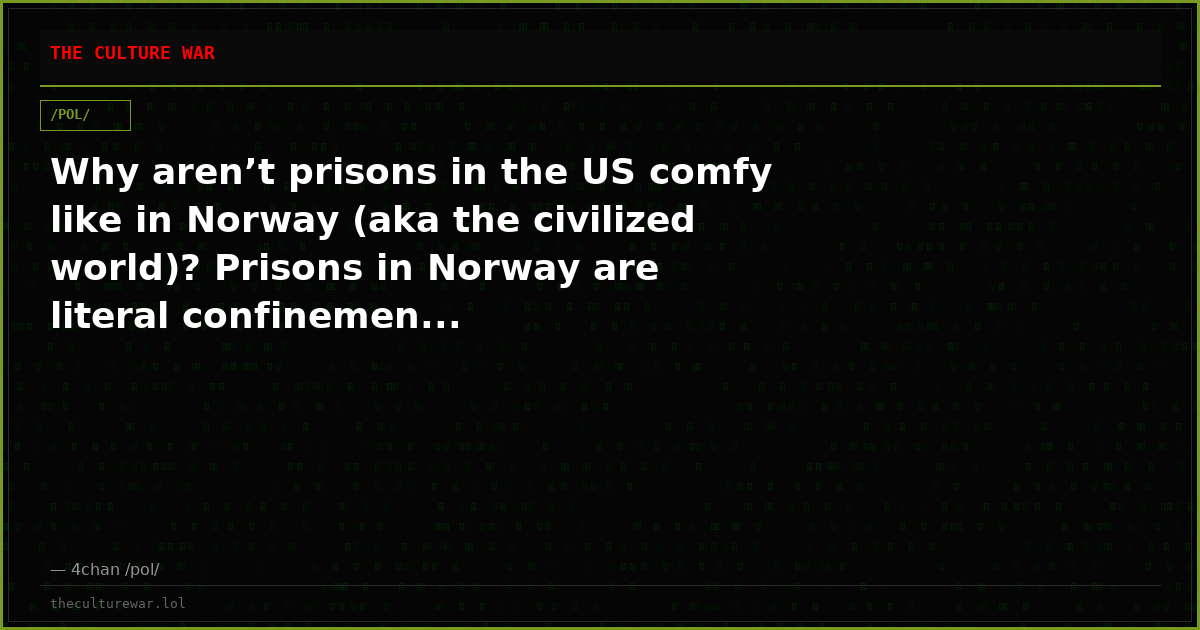 Why aren’t prisons in the US comfy like in Norway (aka the civilized world)? Prisons in Norway are literal confinemen...