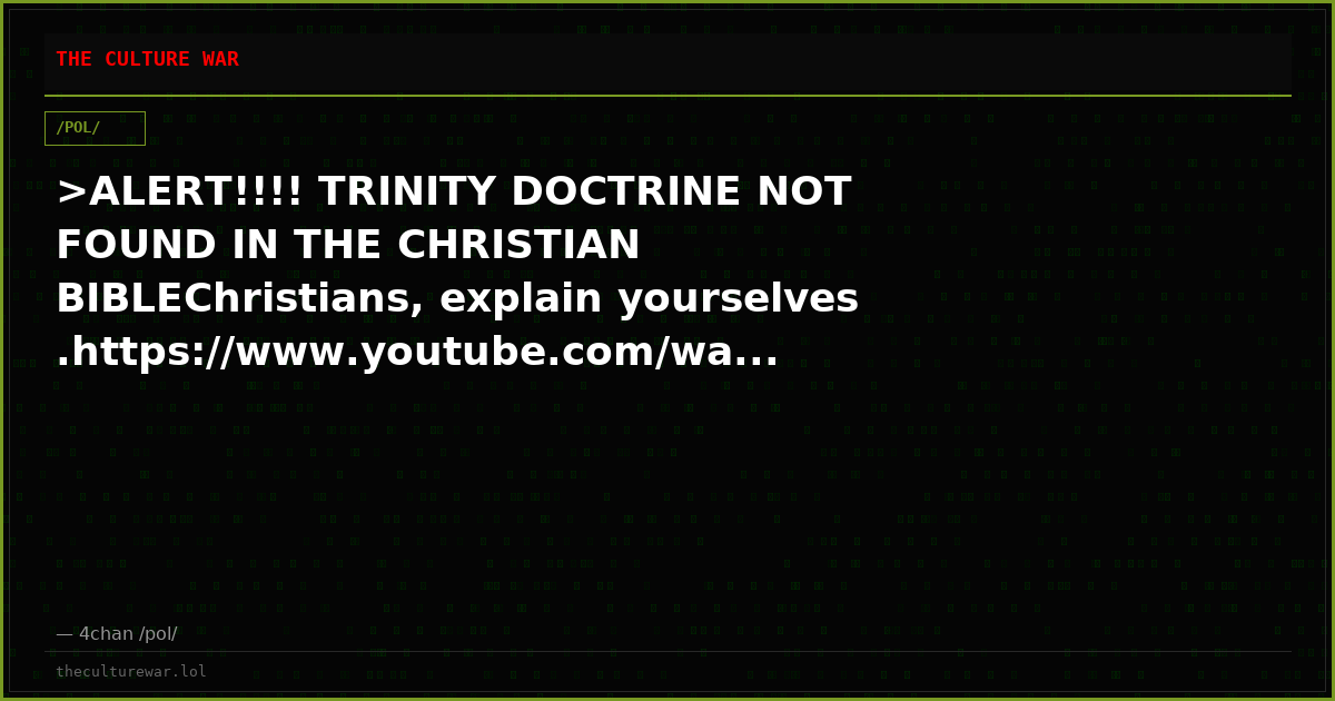 >ALERT!!!! TRINITY DOCTRINE NOT FOUND IN THE CHRISTIAN BIBLEChristians, explain yourselves.https://www.youtube.com/wa...