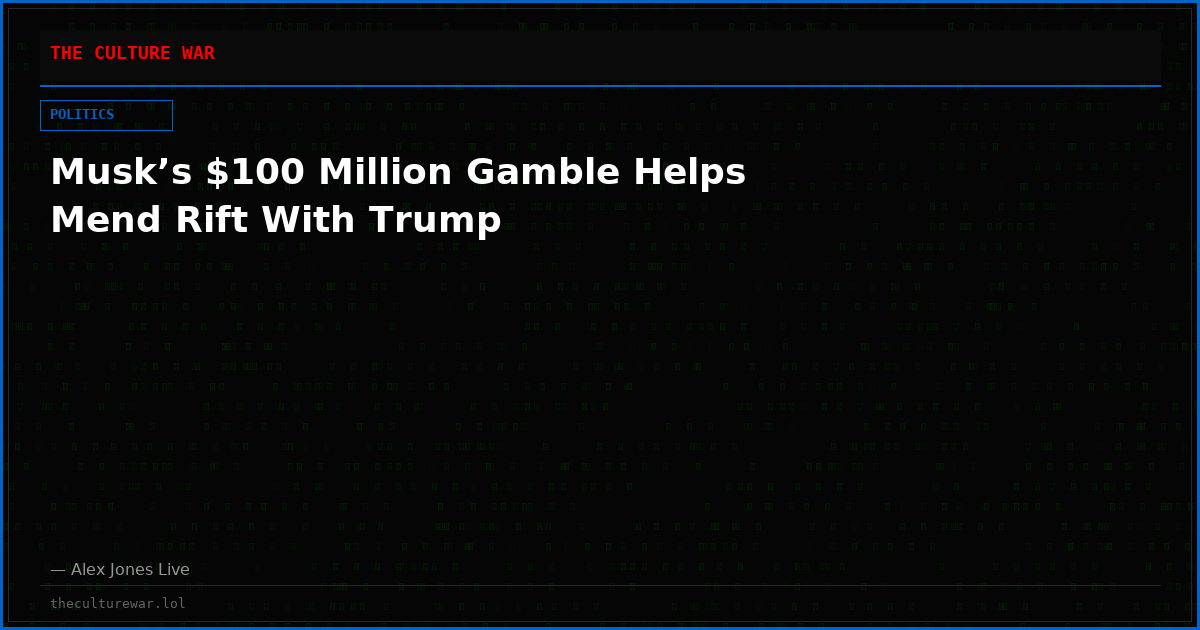 Musk’s $100 Million Gamble Helps Mend Rift With Trump