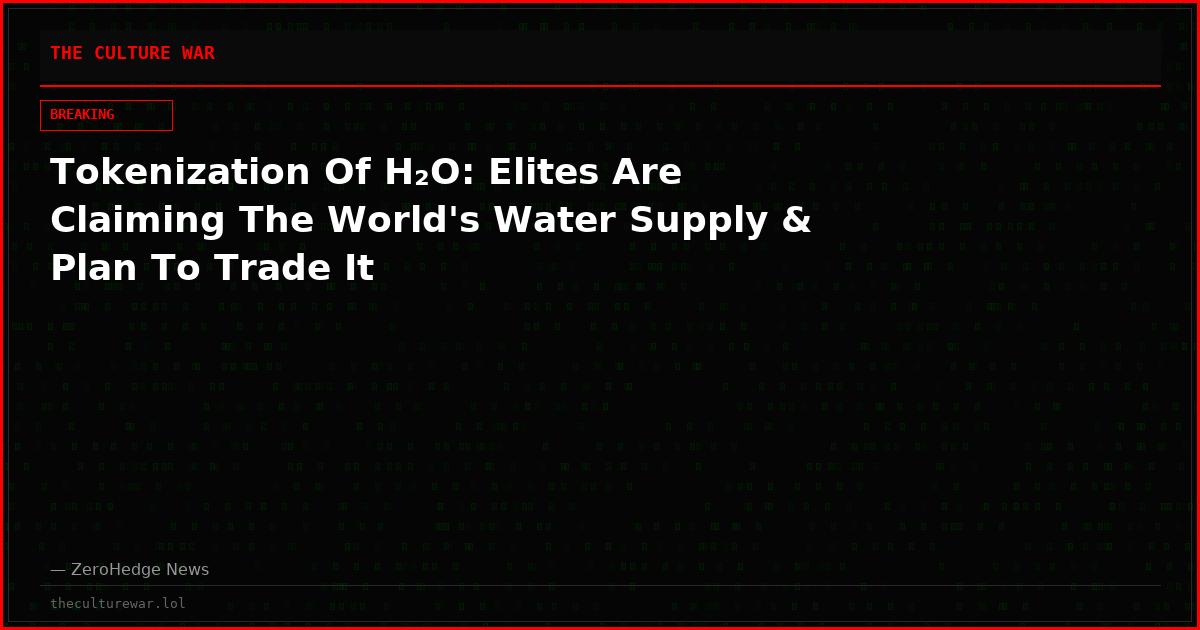 Tokenization Of H₂O: Elites Are Claiming The World's Water Supply & Plan To Trade It