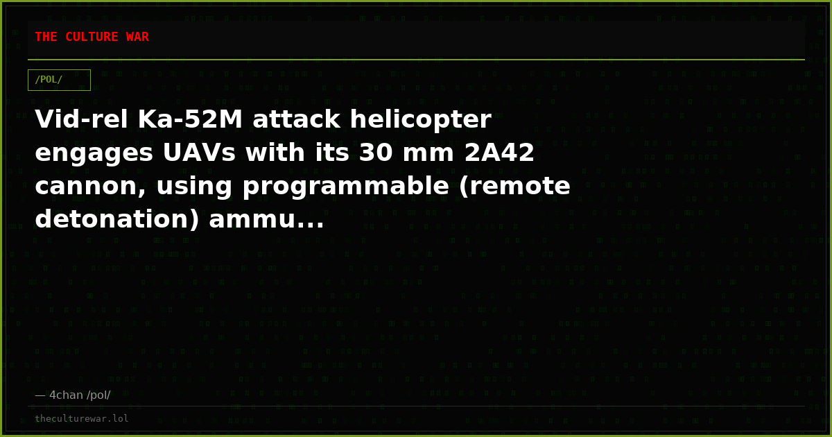 Vid-rel Ka-52M attack helicopter engages UAVs with its 30 mm 2A42 cannon, using programmable (remote detonation) ammu...