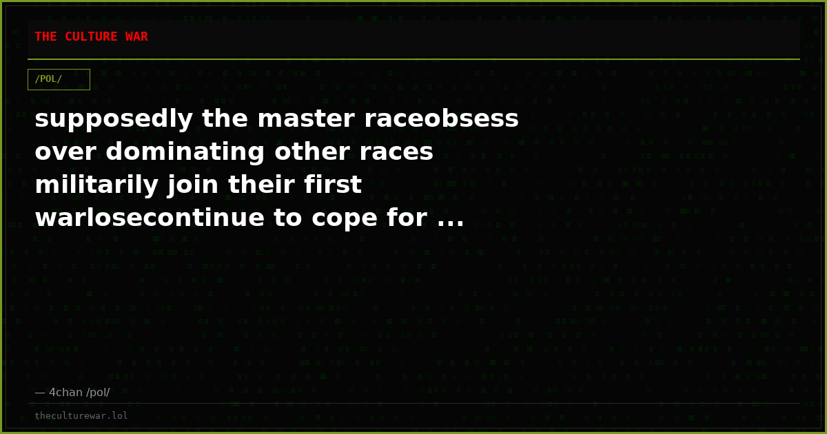 supposedly the master raceobsess over dominating other races militarily join their first warlosecontinue to cope for ...