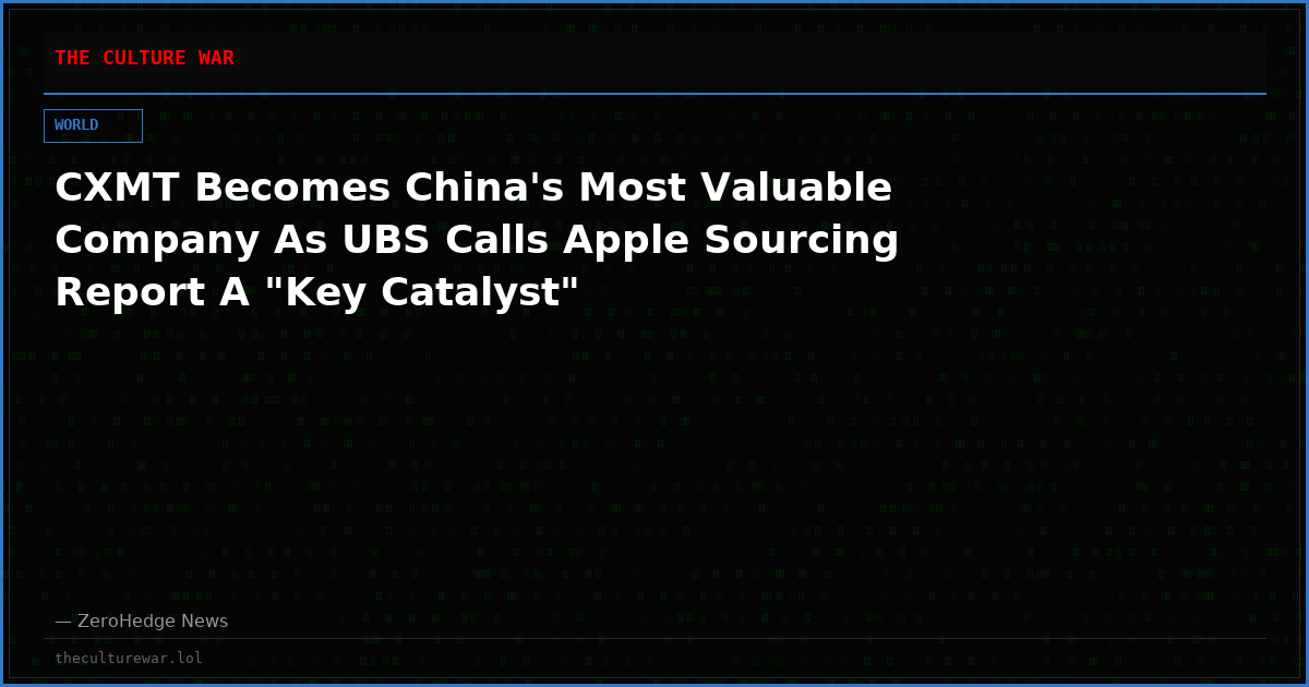 CXMT Becomes China's Most Valuable Company As UBS Calls Apple Sourcing Report A "Key Catalyst"