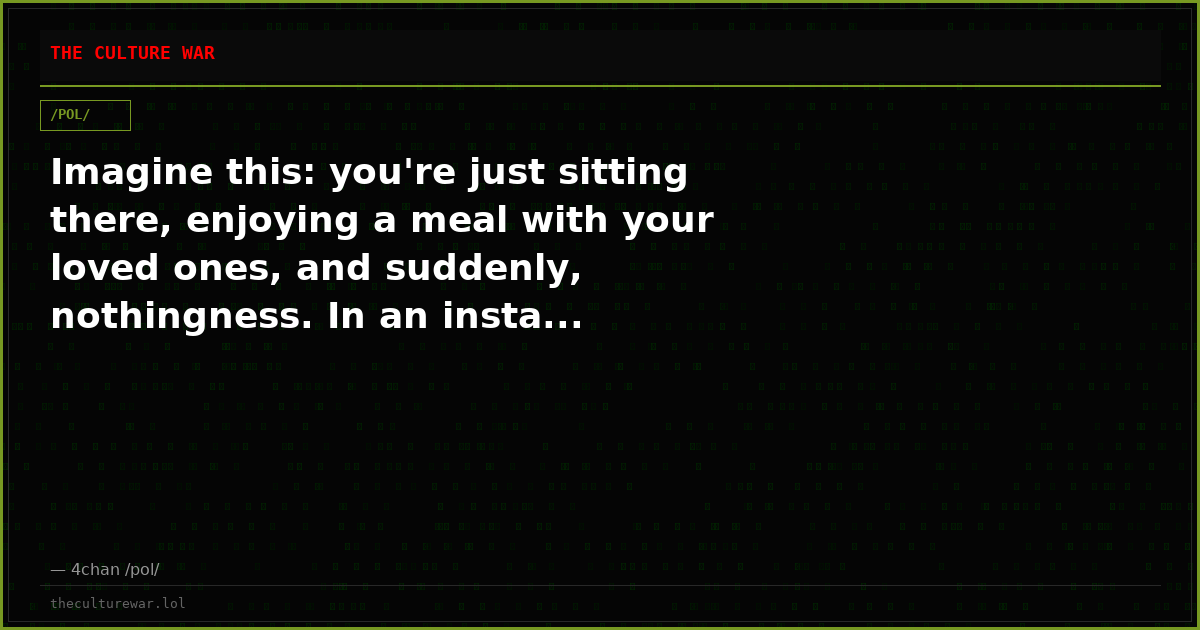 Imagine this: you're just sitting there, enjoying a meal with your loved ones, and suddenly, nothingness. In an insta...