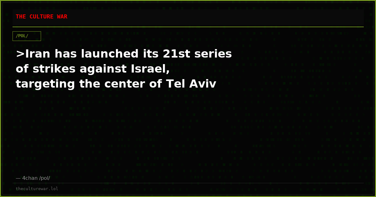 >Iran has launched its 21st series of strikes against Israel, targeting the center of Tel Aviv