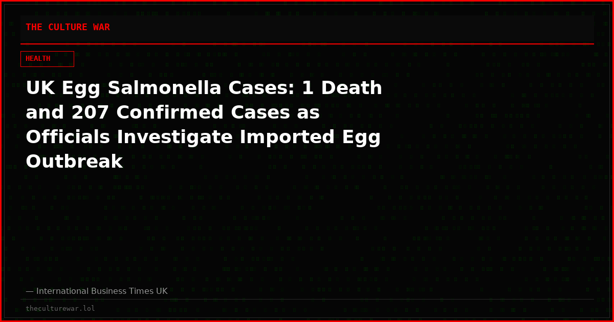 UK Egg Salmonella Cases: 1 Death and 207 Confirmed Cases as Officials Investigate Imported Egg Outbreak