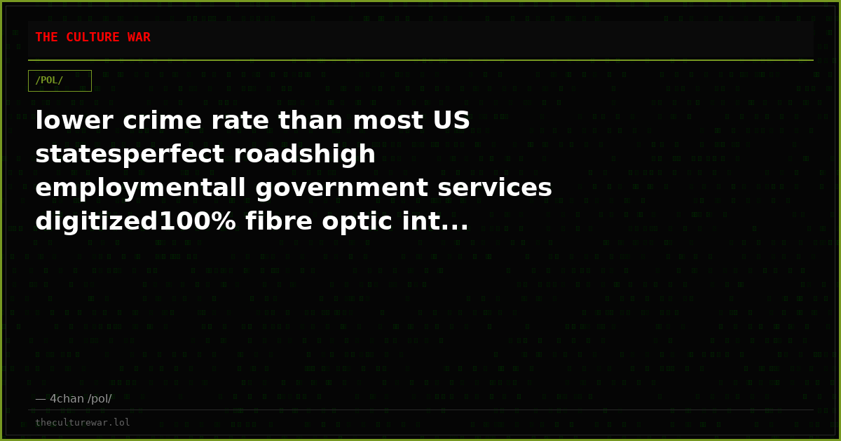 lower crime rate than most US statesperfect roadshigh employmentall government services digitized100% fibre optic int...