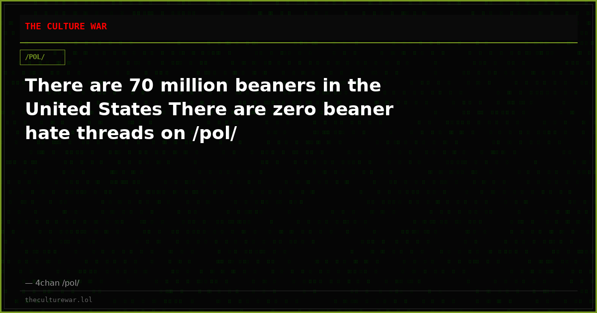 There are 70 million beaners in the United States There are zero beaner hate threads on /pol/