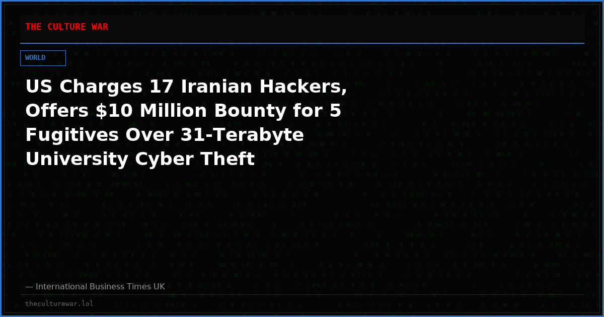 US Charges 17 Iranian Hackers, Offers $10 Million Bounty for 5 Fugitives Over 31-Terabyte University Cyber Theft