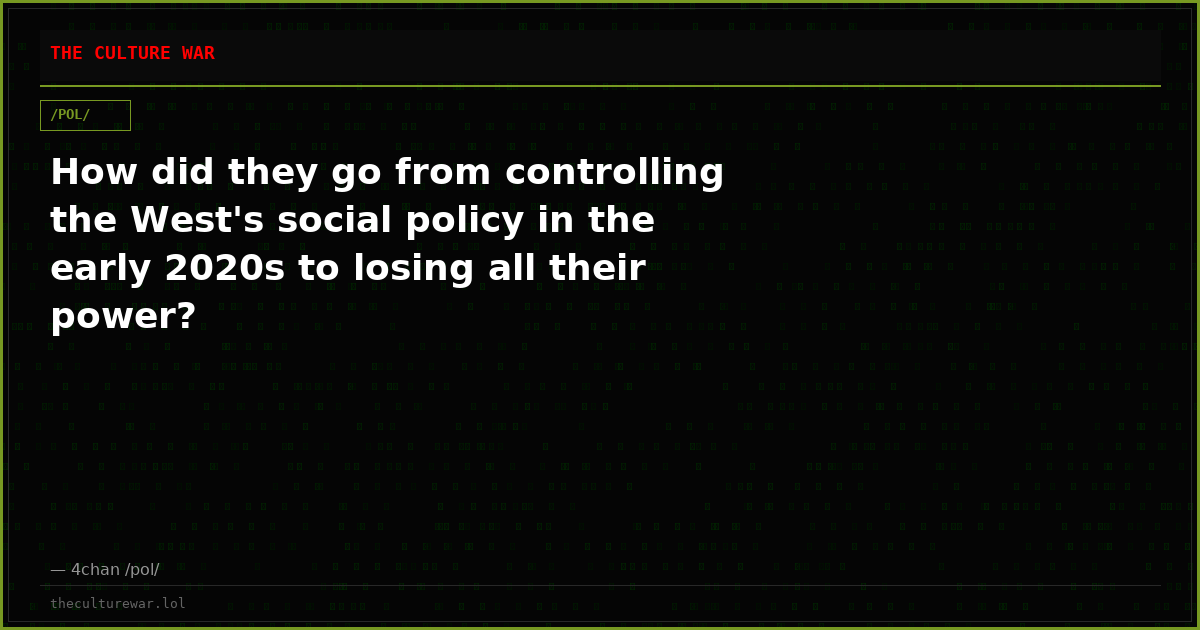 How did they go from controlling the West's social policy in the early 2020s to losing all their power?