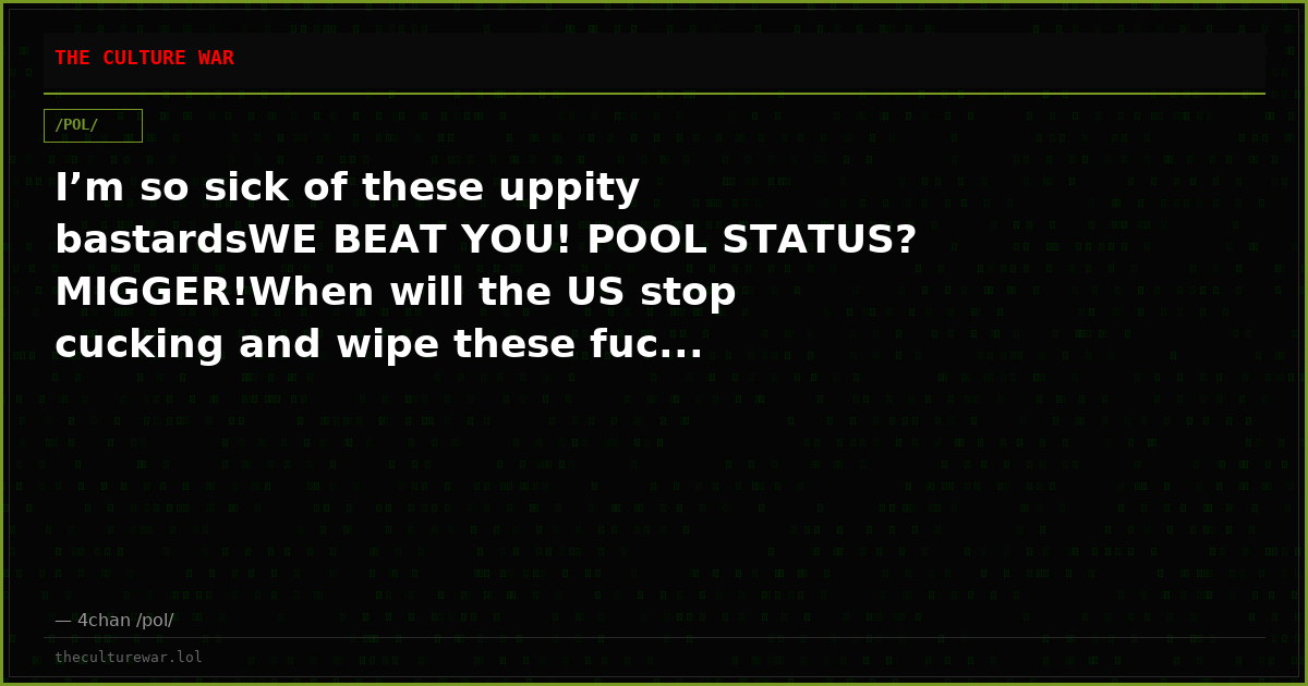 I’m so sick of these uppity bastardsWE BEAT YOU! POOL STATUS? MIGGER!When will the US stop cucking and wipe these fuc...