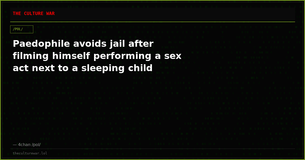 Paedophile avoids jail after filming himself performing a sex act next to a sleeping child