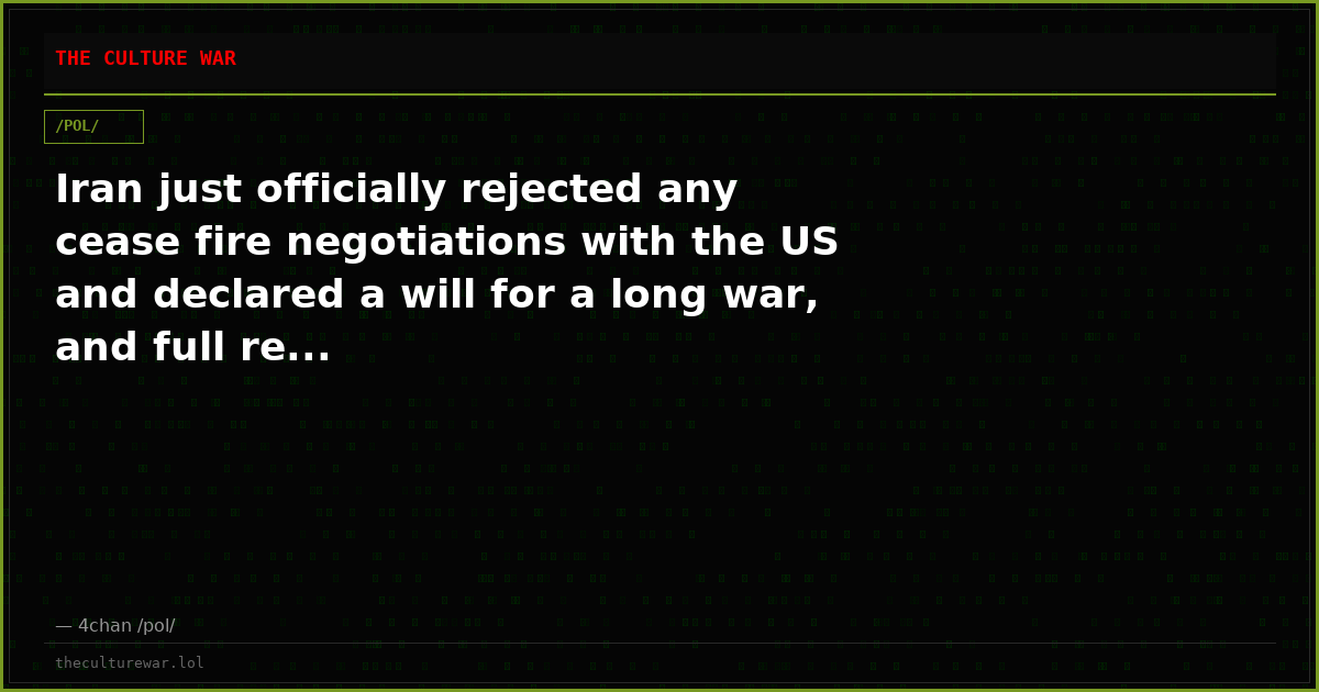 Iran just officially rejected any cease fire negotiations with the US and declared a will for a long war, and full re...