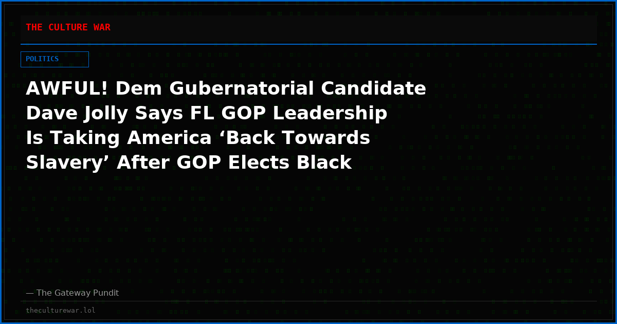 AWFUL! Dem Gubernatorial Candidate Dave Jolly Says FL GOP Leadership Is Taking America ‘Back Towards Slavery’ After GOP Elects Black Republican Byron Donalds (VIDEO)