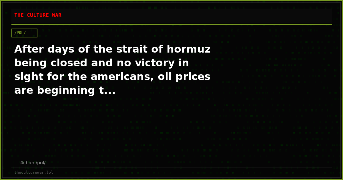 After days of the strait of hormuz being closed and no victory in sight for the americans, oil prices are beginning t...