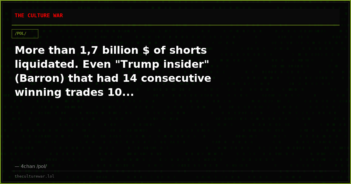 More than 1,7 billion $ of shorts liquidated. Even "Trump insider" (Barron) that had 14 consecutive winning trades 10...