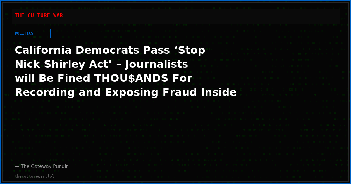 California Democrats Pass ‘Stop Nick Shirley Act’ – Journalists will Be Fined THOU$ANDS For Recording and Exposing Fraud Inside Immigration Support Service Providers