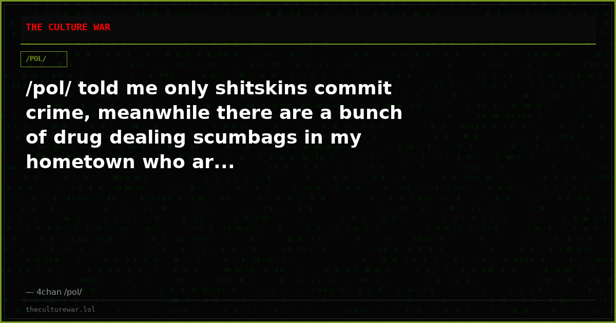/pol/ told me only shitskins commit crime, meanwhile there are a bunch of drug dealing scumbags in my hometown who ar...