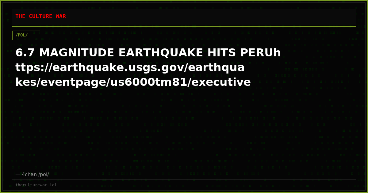 6.7 MAGNITUDE EARTHQUAKE HITS PERUhttps://earthquake.usgs.gov/earthquakes/eventpage/us6000tm81/executive