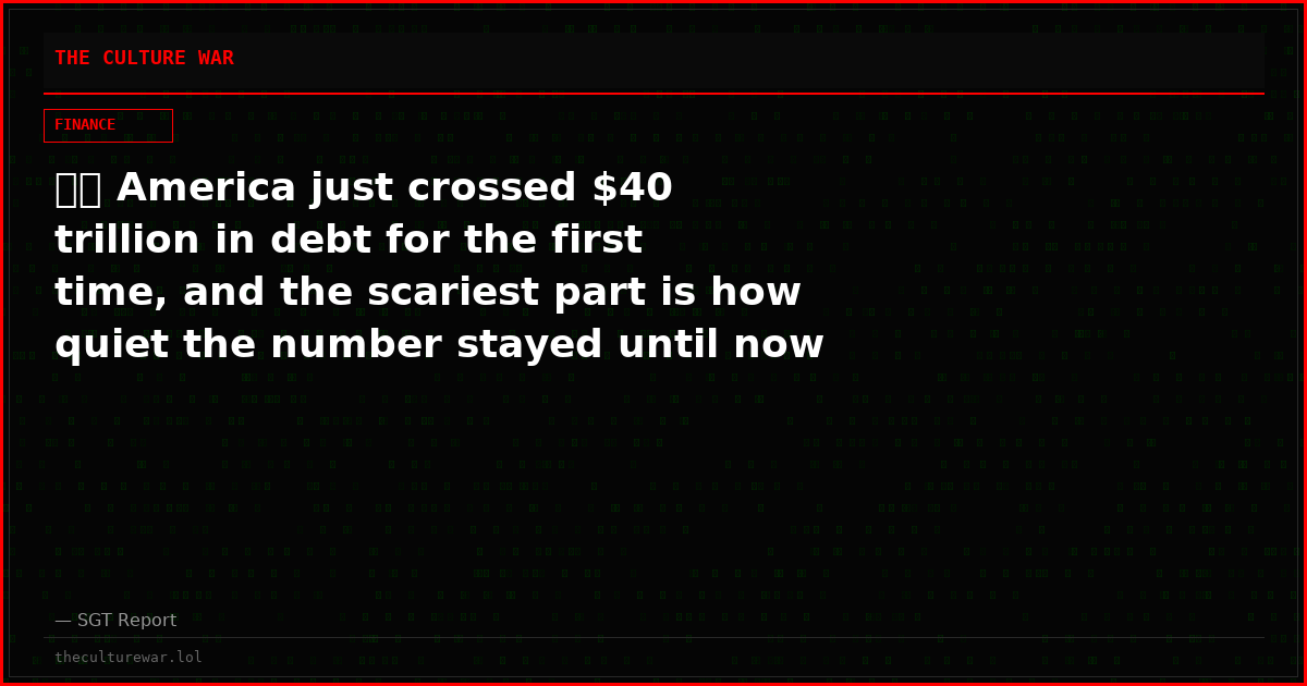 🇺🇸 America just crossed $40 trillion in debt for the first time, and the scariest part is how quiet the number stayed until now
