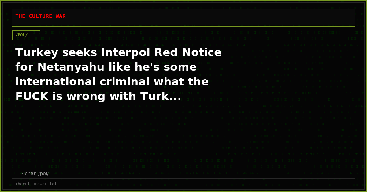 Turkey seeks Interpol Red Notice for Netanyahu like he's some international criminal what the FUCK is wrong with Turk...