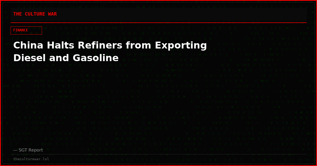 China Halts Refiners from Exporting Diesel and Gasoline