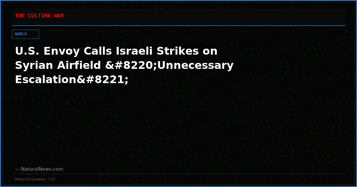 U.S. Envoy Calls Israeli Strikes on Syrian Airfield “Unnecessary Escalation”