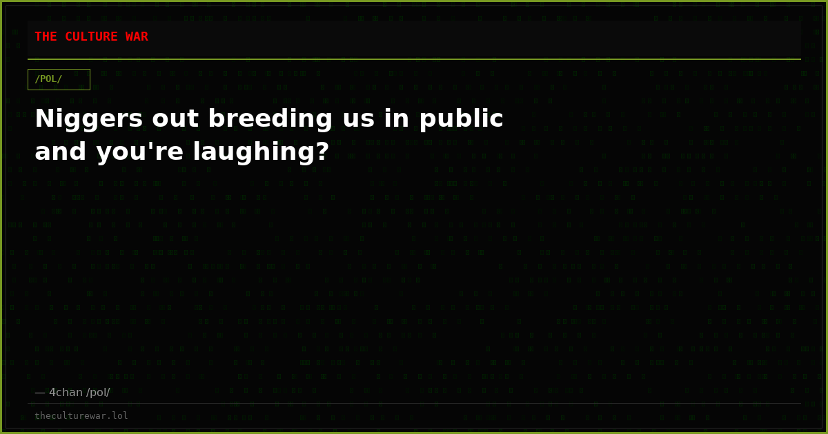 Niggers out breeding us in public and you're laughing?
