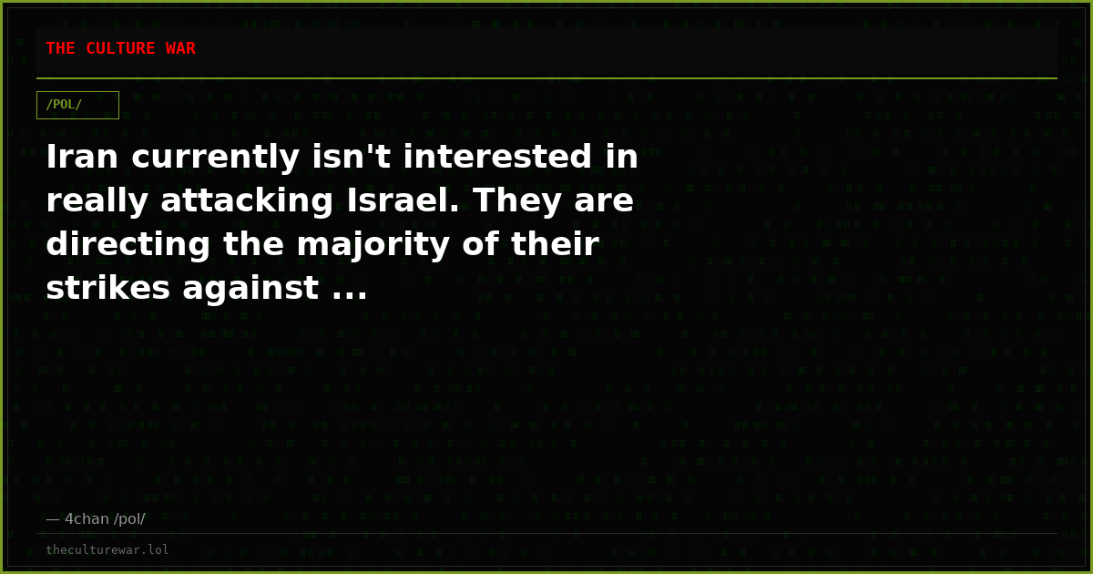Iran currently isn't interested in really attacking Israel. They are directing the majority of their strikes against ...