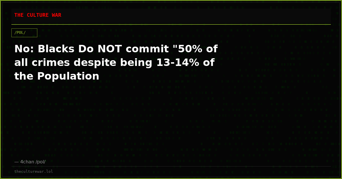 No: Blacks Do NOT commit "50% of all crimes despite being 13-14% of the Population