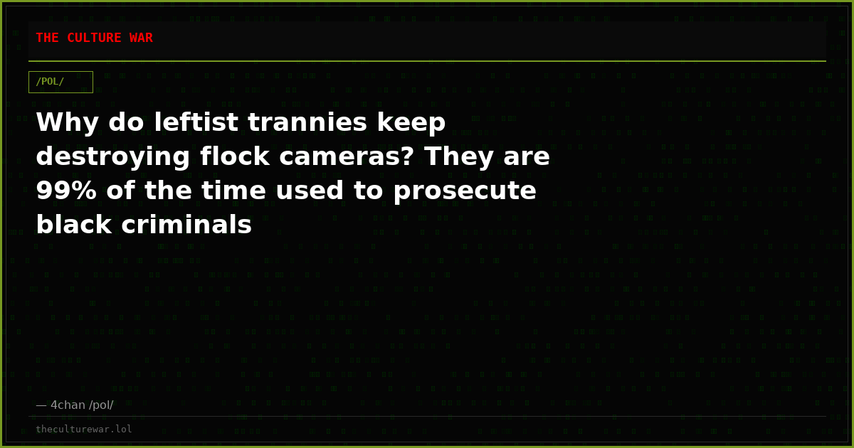 Why do leftist trannies keep destroying flock cameras? They are 99% of the time used to prosecute black criminals