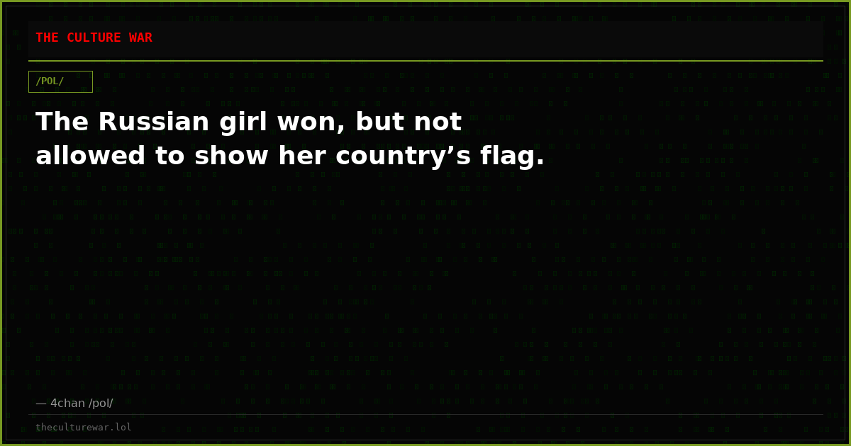 The Russian girl won, but not allowed to show her country’s flag.
