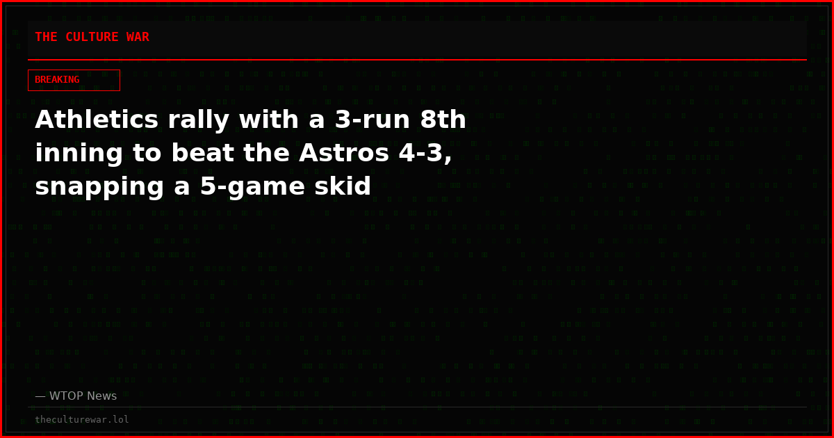 Athletics rally with a 3-run 8th inning to beat the Astros 4-3, snapping a 5-game skid