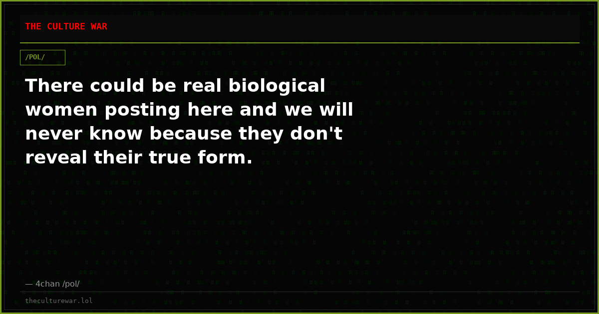 There could be real biological women posting here and we will never know because they don't reveal their true form.