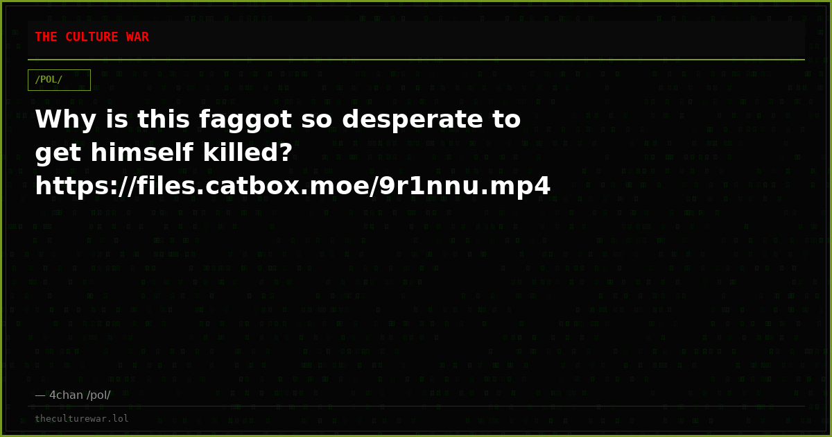 Why is this faggot so desperate to get himself killed? https://files.catbox.moe/9r1nnu.mp4
