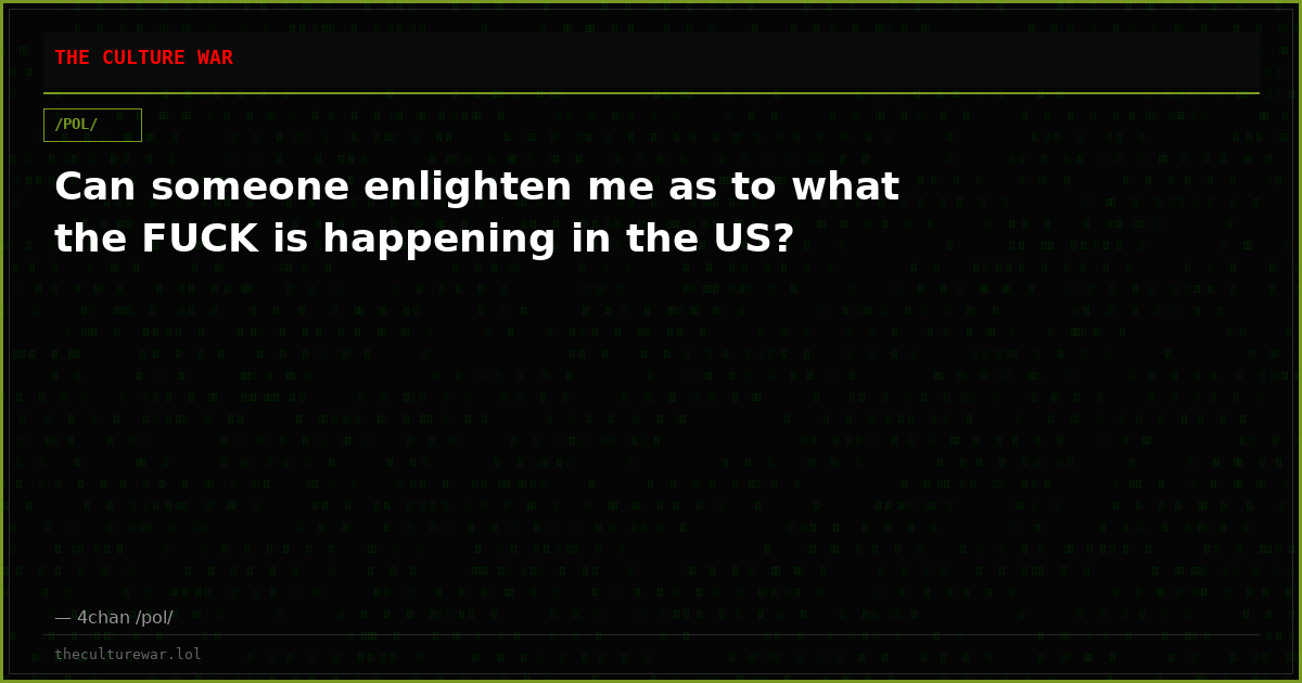 Can someone enlighten me as to what the FUCK is happening in the US?