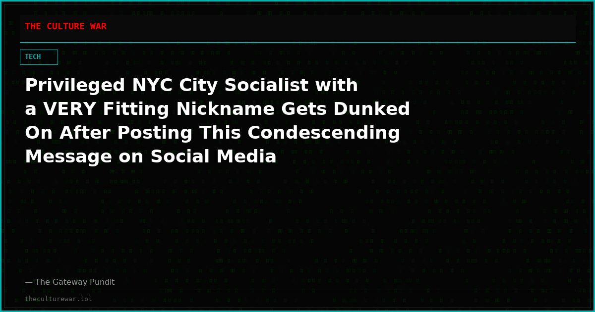 Privileged NYC City Socialist with a VERY Fitting Nickname Gets Dunked On After Posting This Condescending Message on Social Media