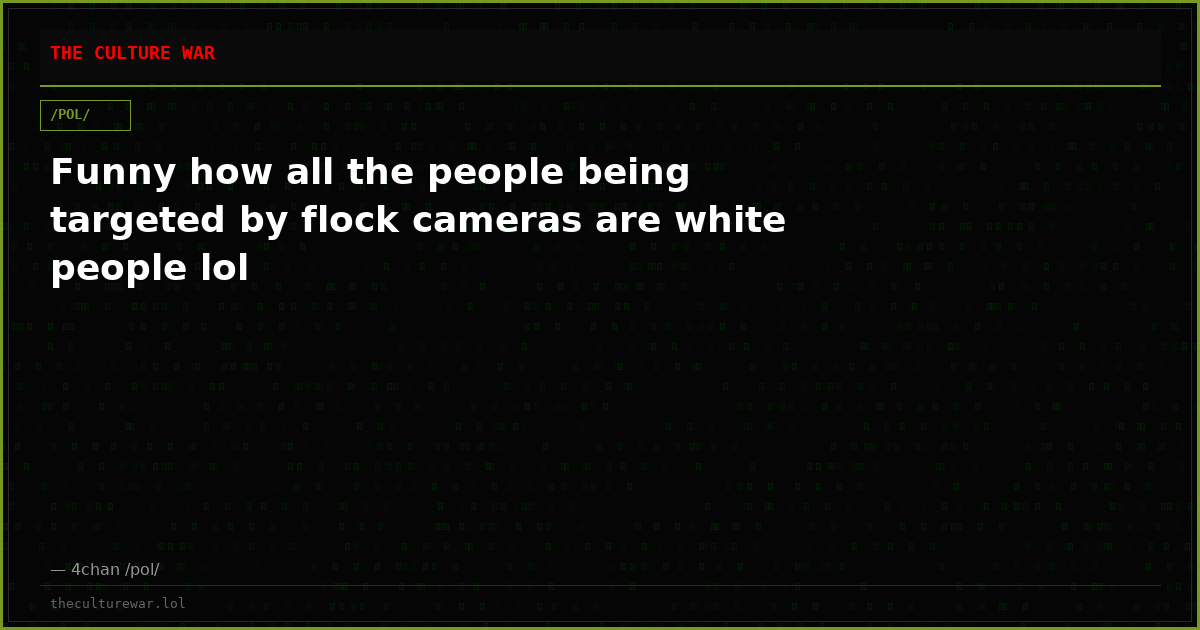 Funny how all the people being targeted by flock cameras are white people lol