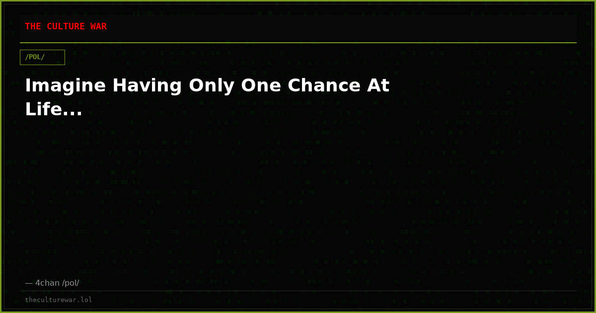 Imagine Having Only One Chance At Life...