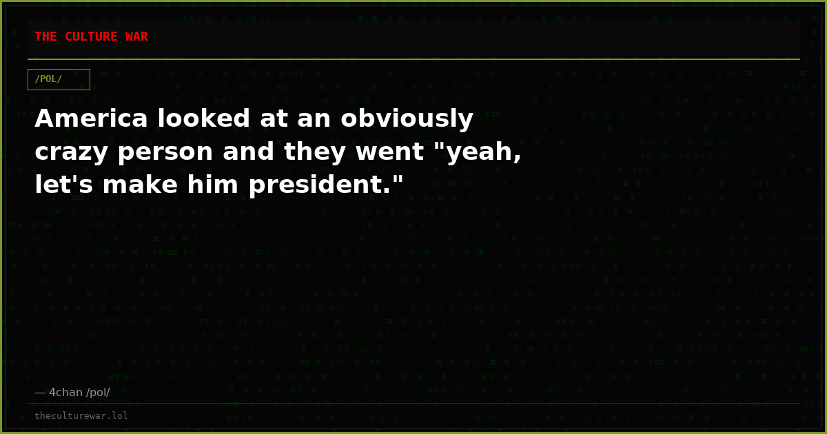 America looked at an obviously crazy person and they went "yeah, let's make him president."