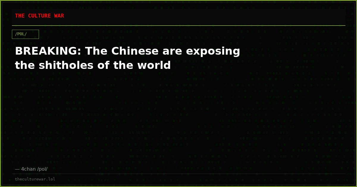 BREAKING: The Chinese are exposing the shitholes of the world