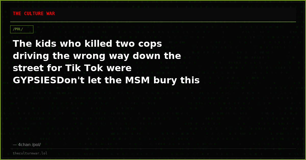 The kids who killed two cops driving the wrong way down the street for Tik Tok were GYPSIESDon't let the MSM bury this