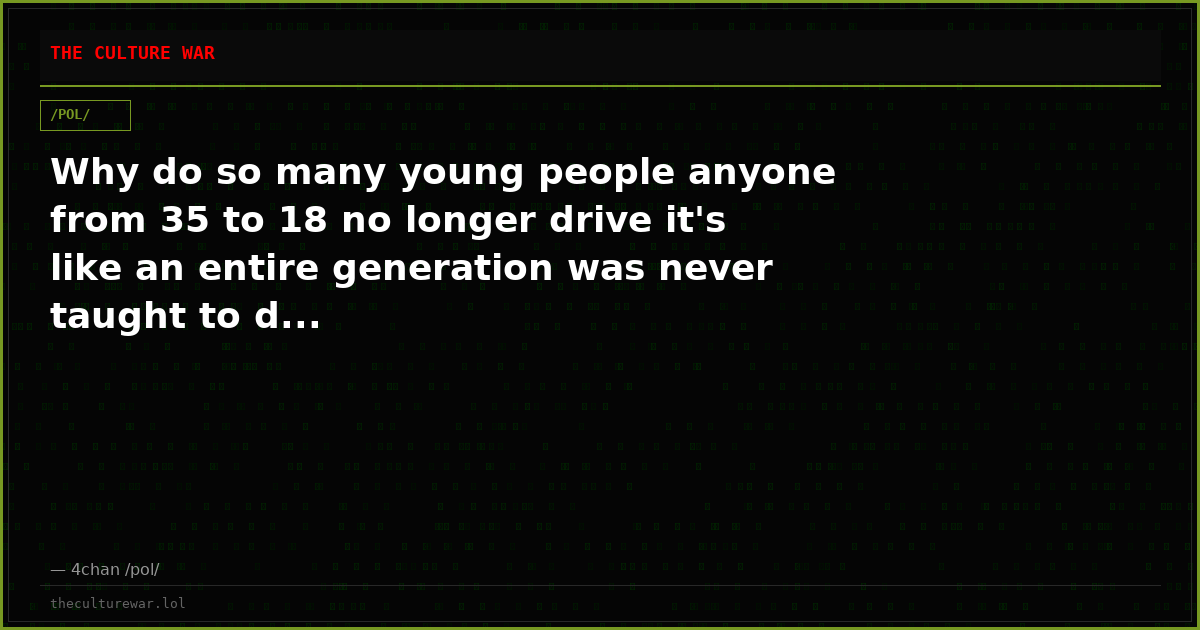 Why do so many young people anyone from 35 to 18 no longer drive it's like an entire generation was never taught to d...