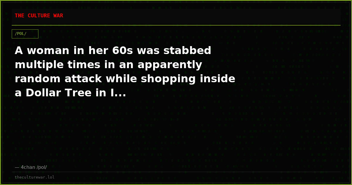 A woman in her 60s was stabbed multiple times in an apparently random attack while shopping inside a Dollar Tree in I...