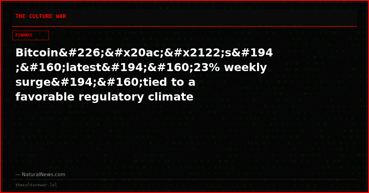 Bitcoinâ€™sÂ latestÂ 23% weekly surgeÂ tied to a favorable regulatory climate incoming, as CLARITY Act vote nears